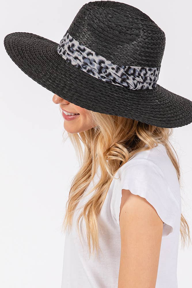 Leopard Trim Band Summer Straw Sun Hat