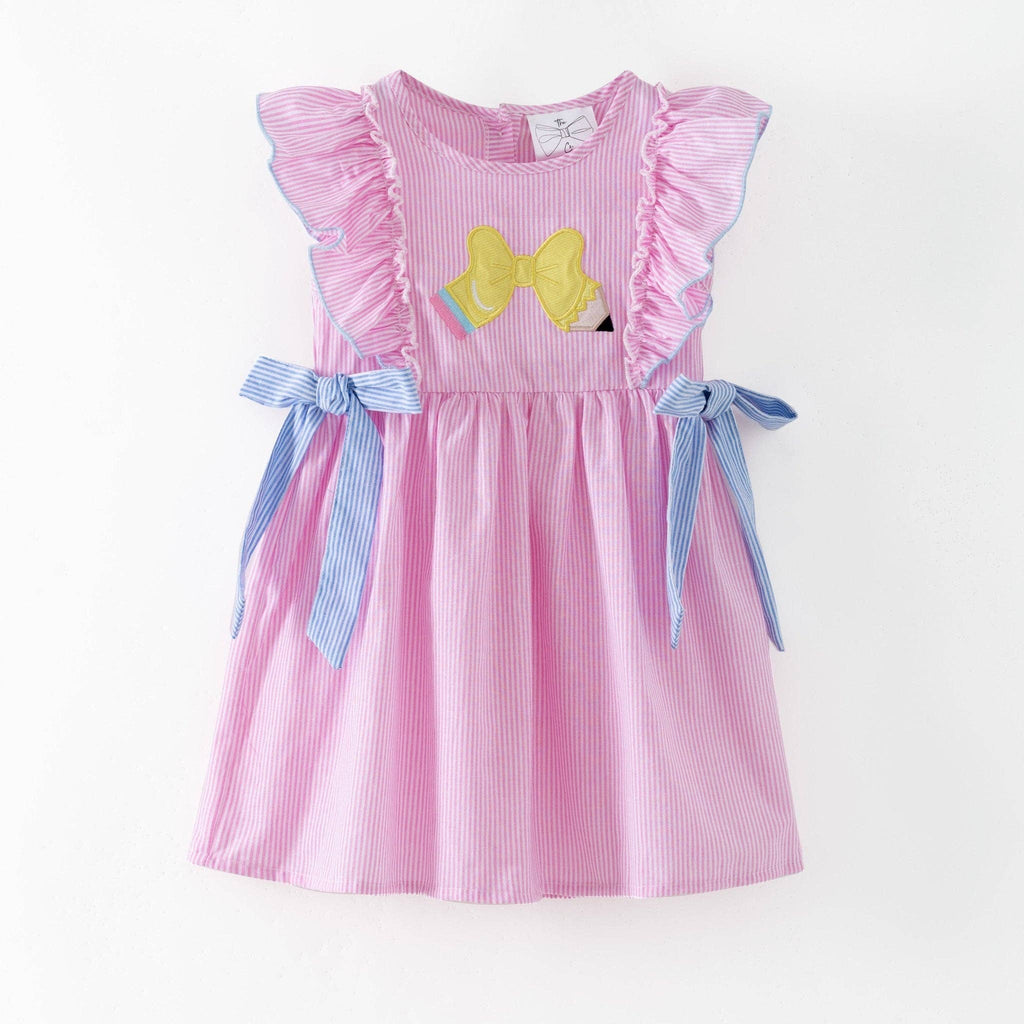 Pencil Bow Stripe Tie Dress | Girls School Outfit