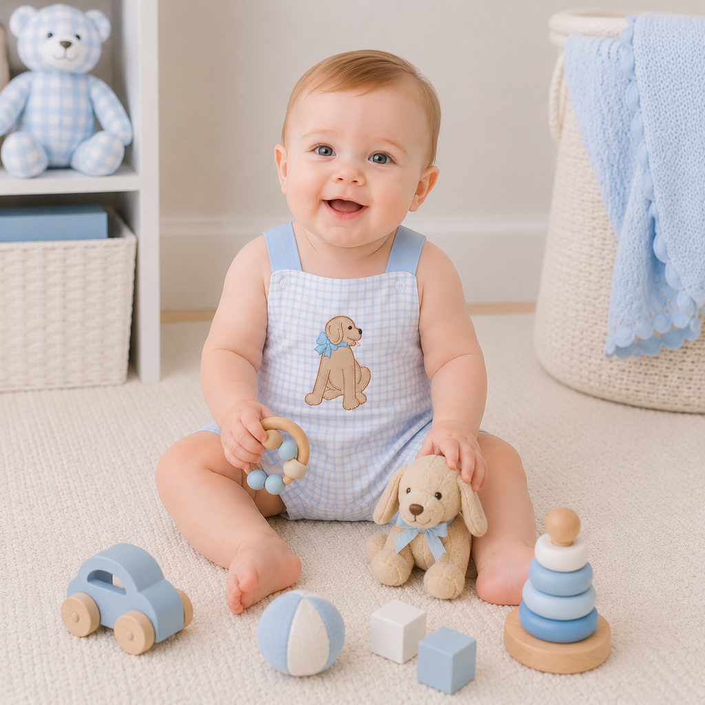 Puppy Playtime Applique Criss-Cross Bubble - Light Blue
