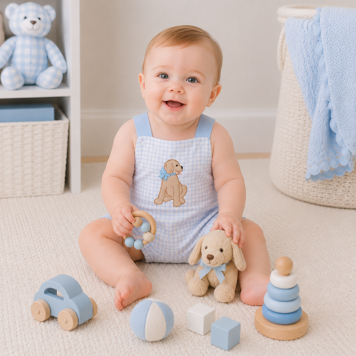 Puppy Playtime Applique Criss-Cross Bubble - Light Blue