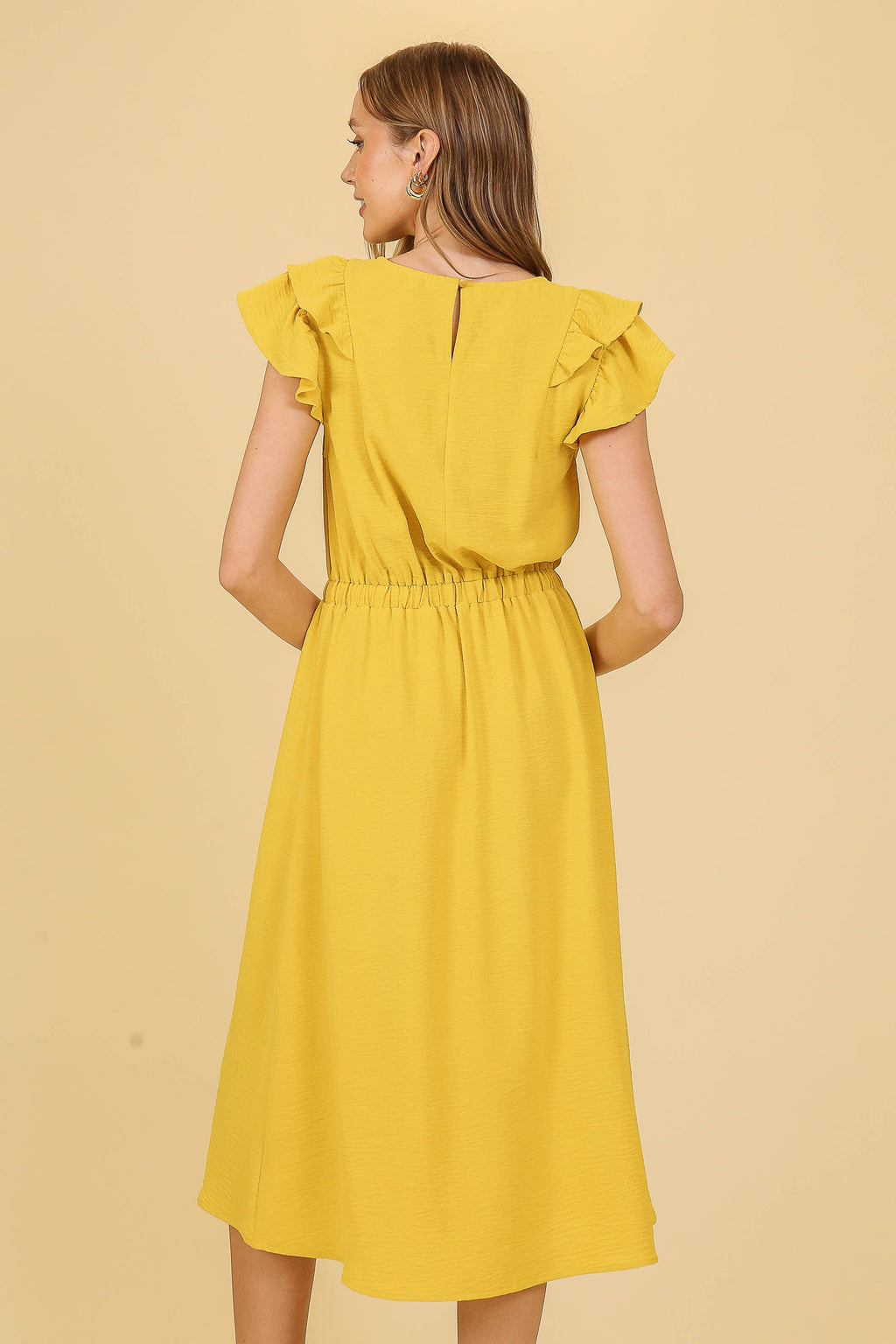 Cap Ruffle Tiered Sleeve Airflow Midi Dress