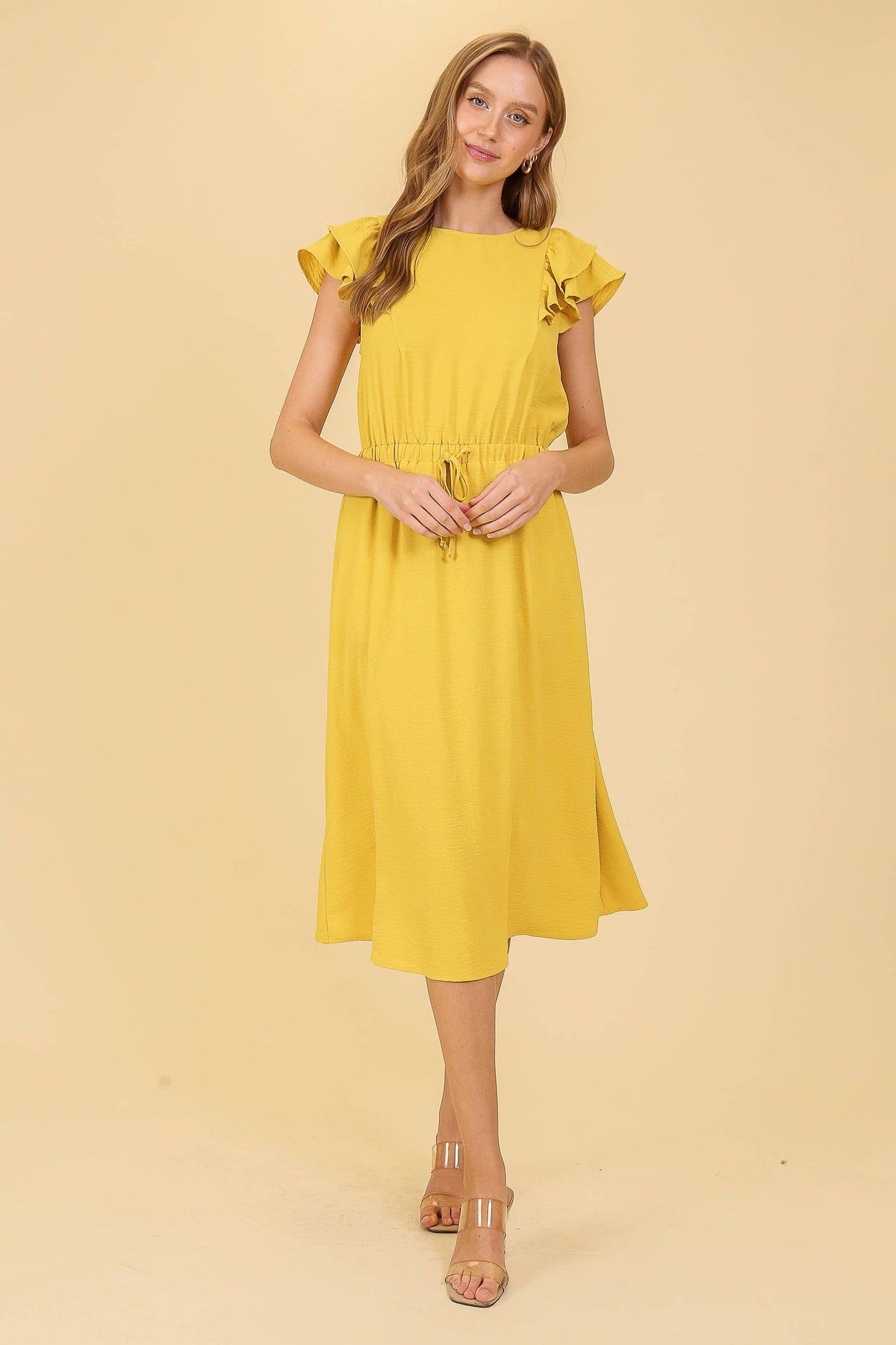 Cap Ruffle Tiered Sleeve Airflow Midi Dress