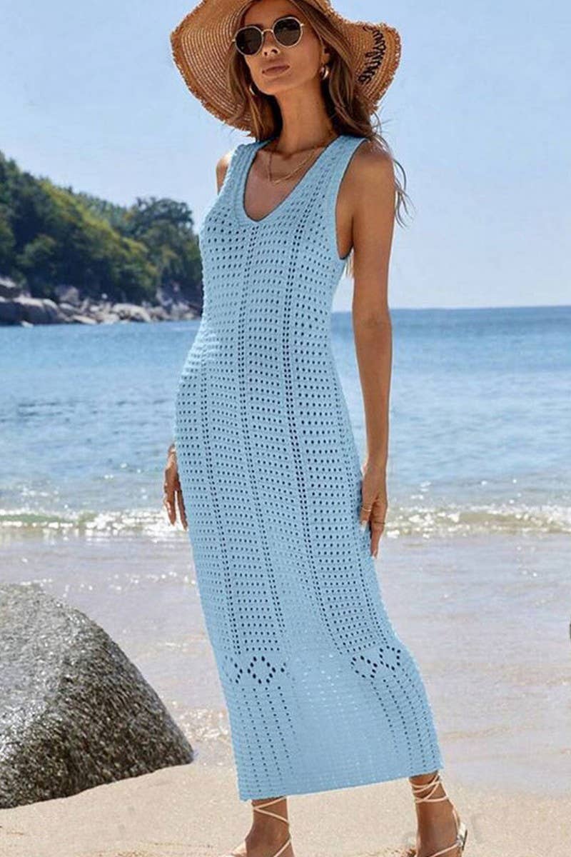 CWDMD4741_KNIT HOLLOW LONG TANK BIKINI COVER UP DRESS